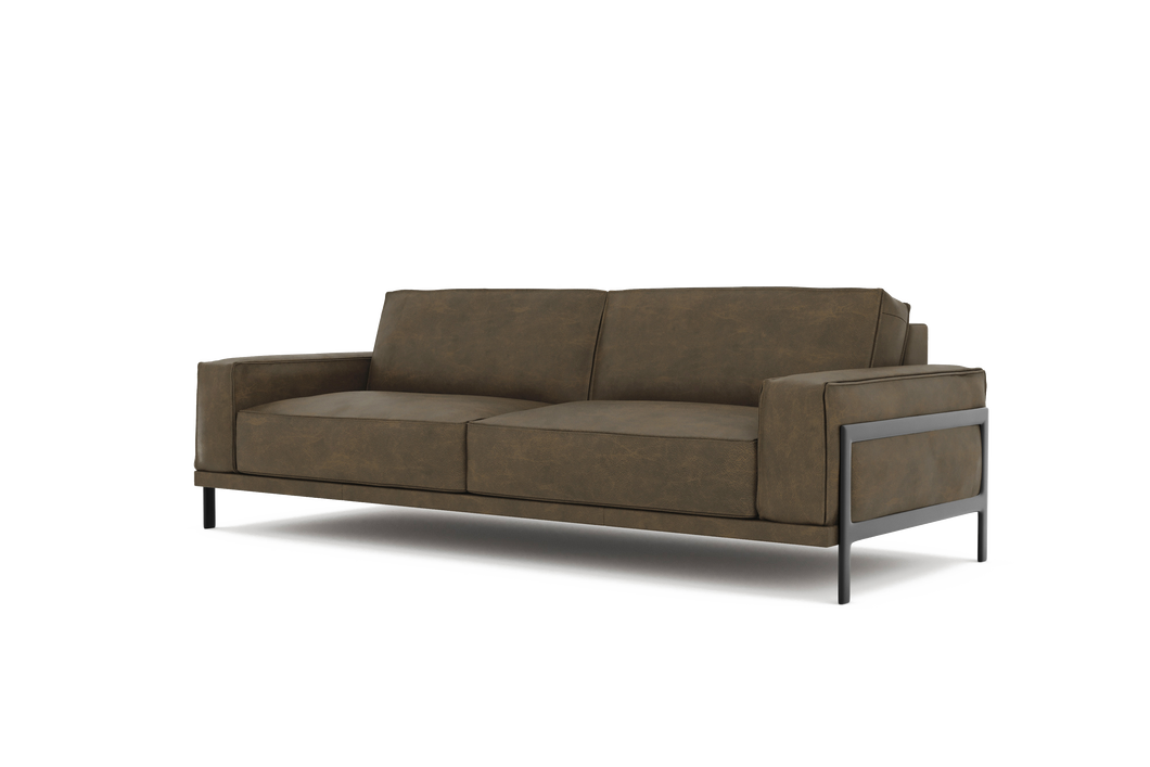 Valencia Chiara Leather Sofa with Steel Frame, Russet Brown Color