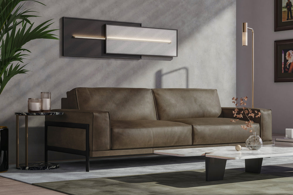 Valencia Chiara Leather Sofa with Steel Frame, Russet Brown Color