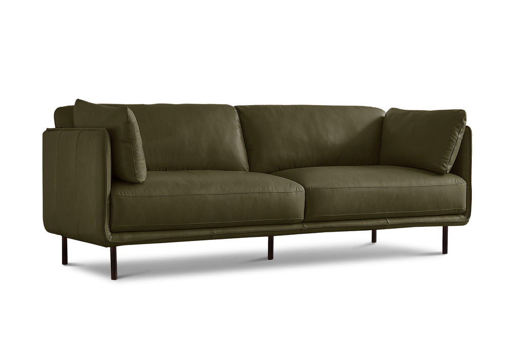 Valencia Chloe Contemporary Italian Nappa 11000 Leather Wide Sofa, Olive Green