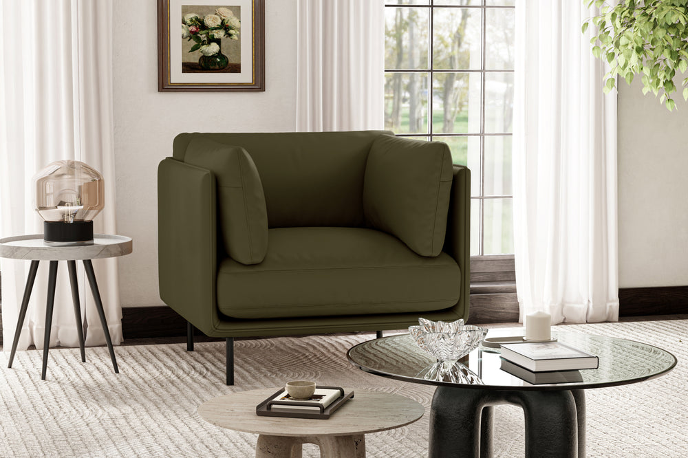 Valencia Chloe Leather Accent Chair, Olive Green