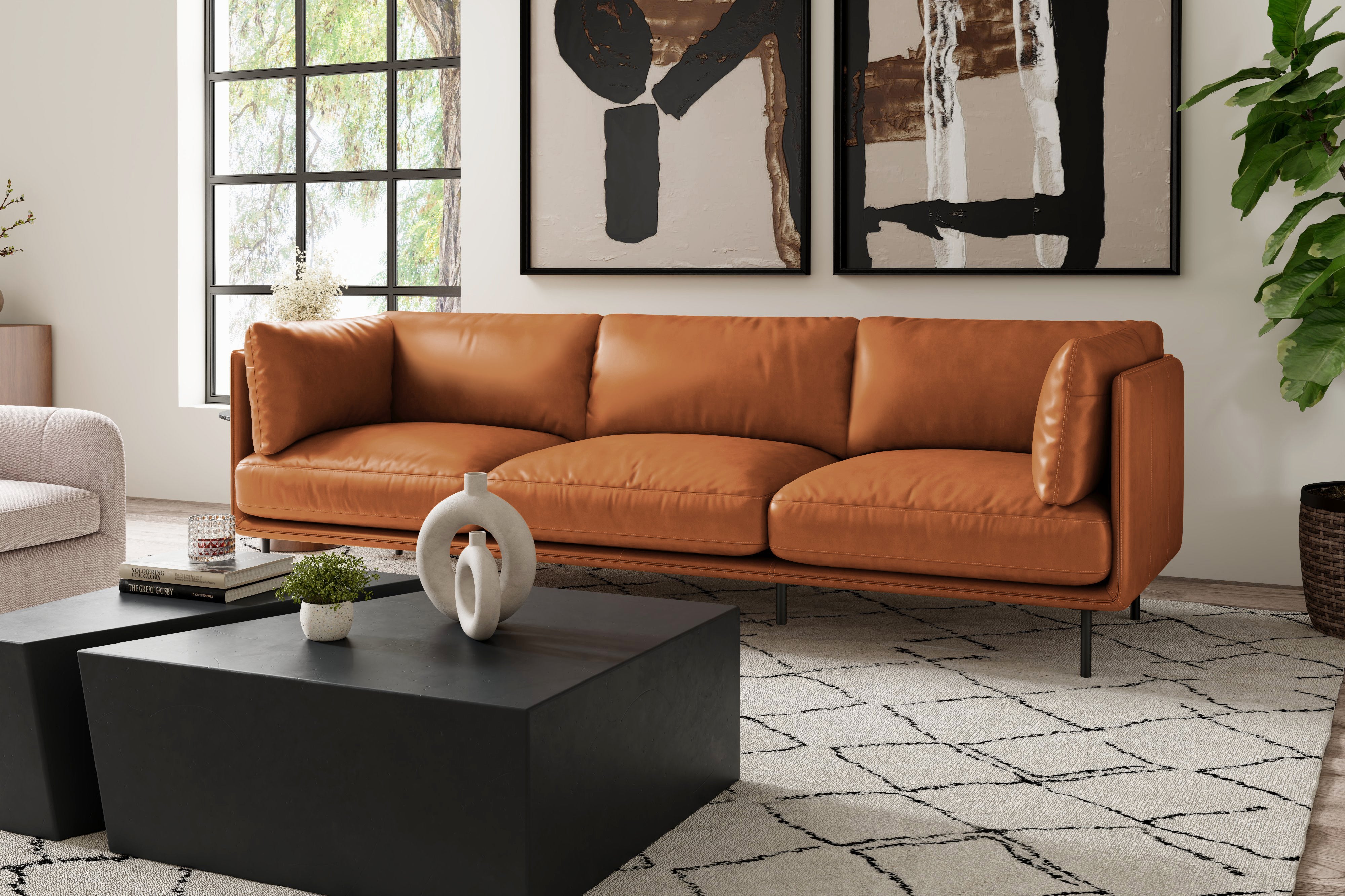 Valencia Chloe Leather Three Seats Sofa, Cognac