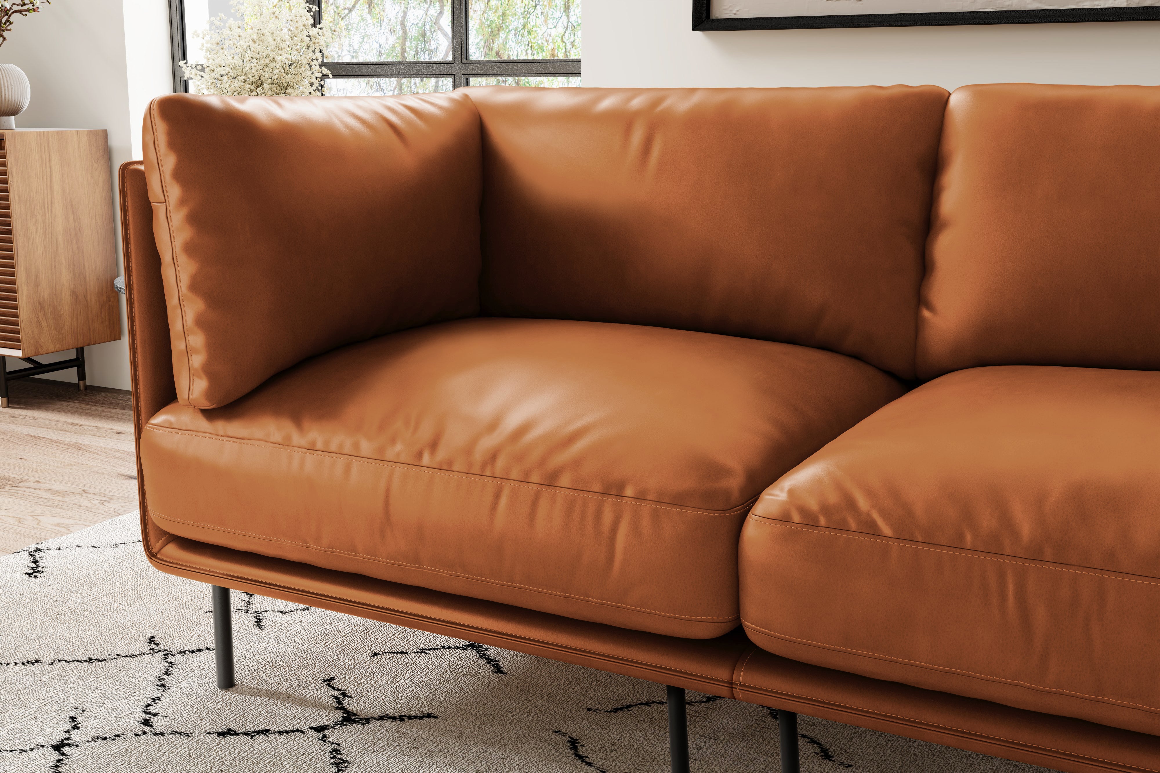 Valencia Chloe Leather Three Seats Sofa, Cognac