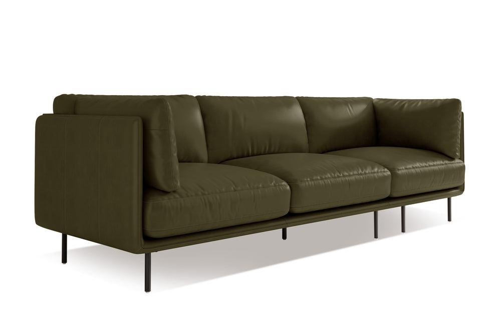 Valencia Chloe Leather Three Seats Sofa, Olive Green