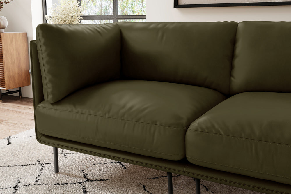 Valencia Chloe Leather Three Seats Sofa, Olive Green