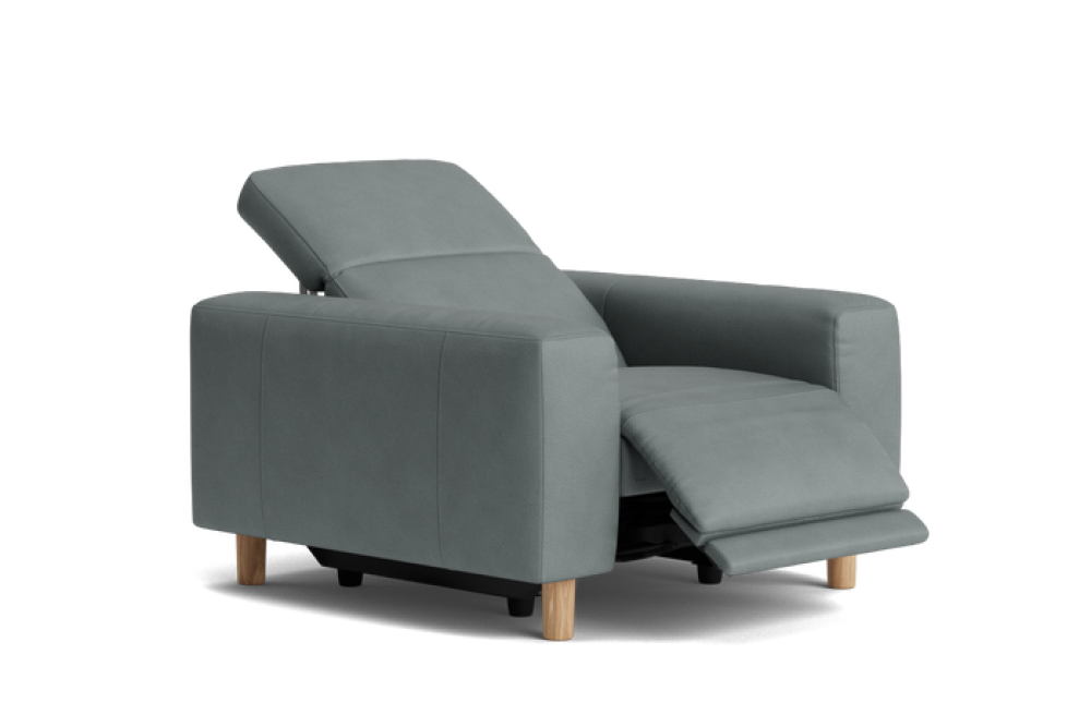 Valencia Ciara Semi-Aniline Leather Single Power Recliner Seat, Modern Grey