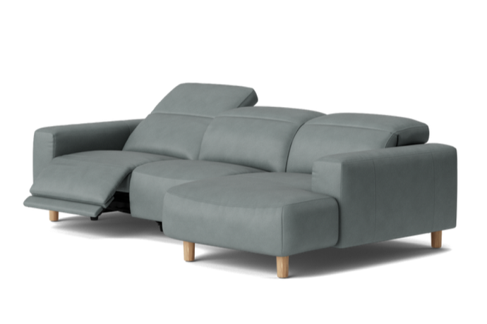 Valencia Ciara Semi-Aniline Leather Right Chaise Power Recliner Sofa, Modern Grey