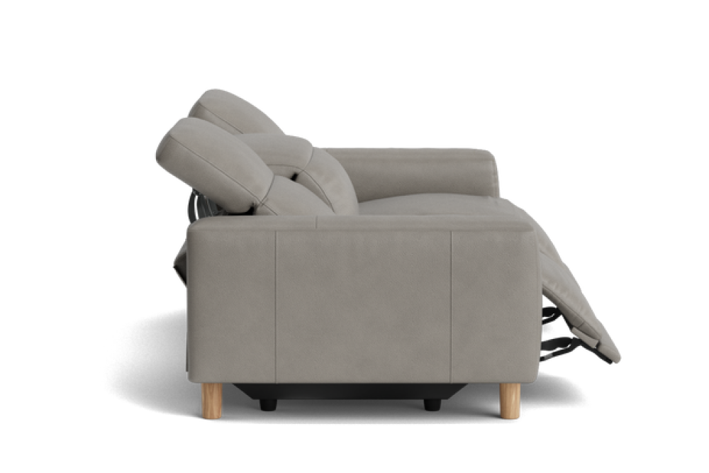 Valencia Ciara Semi-Aniline Leather Three Seats Power Recliner Wide Sofa, Light Grey