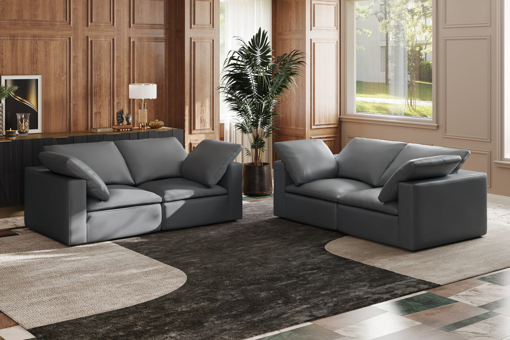 Valencia Claire Top Grain Leather Loveseat Cloud Feel Sofa, Charcoal Grey