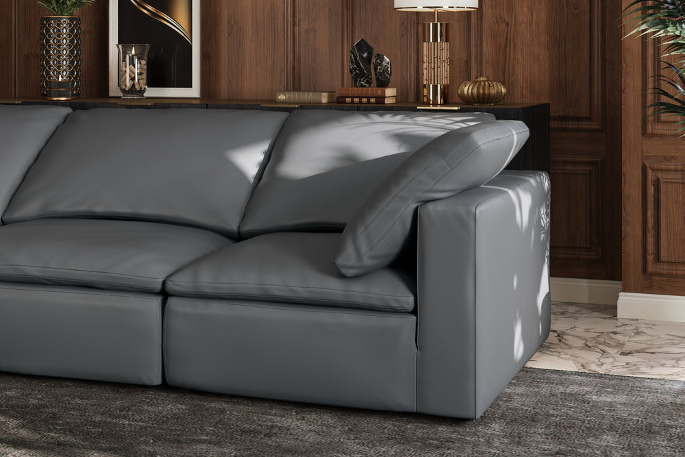 Valencia Claire Top Grain Leather Loveseat Cloud Feel Sofa, Charcoal Grey