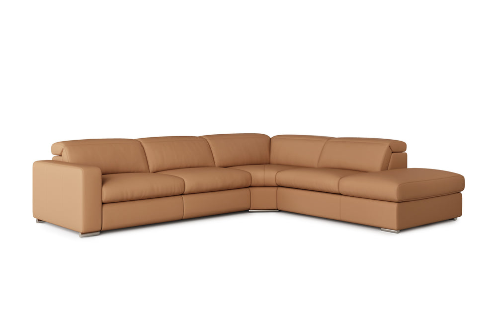 Valencia Clara Leather Reclining Sectional Sofa, Right Hand Chaise, Cognac