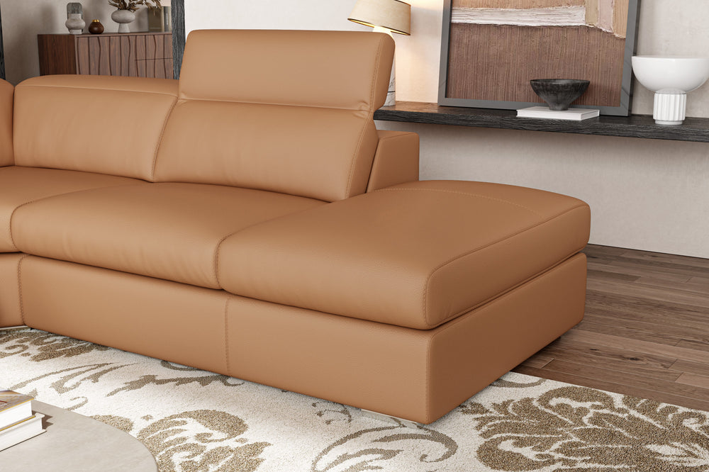 Valencia Clara Leather Reclining Sectional Sofa, Right Hand Chaise, Cognac