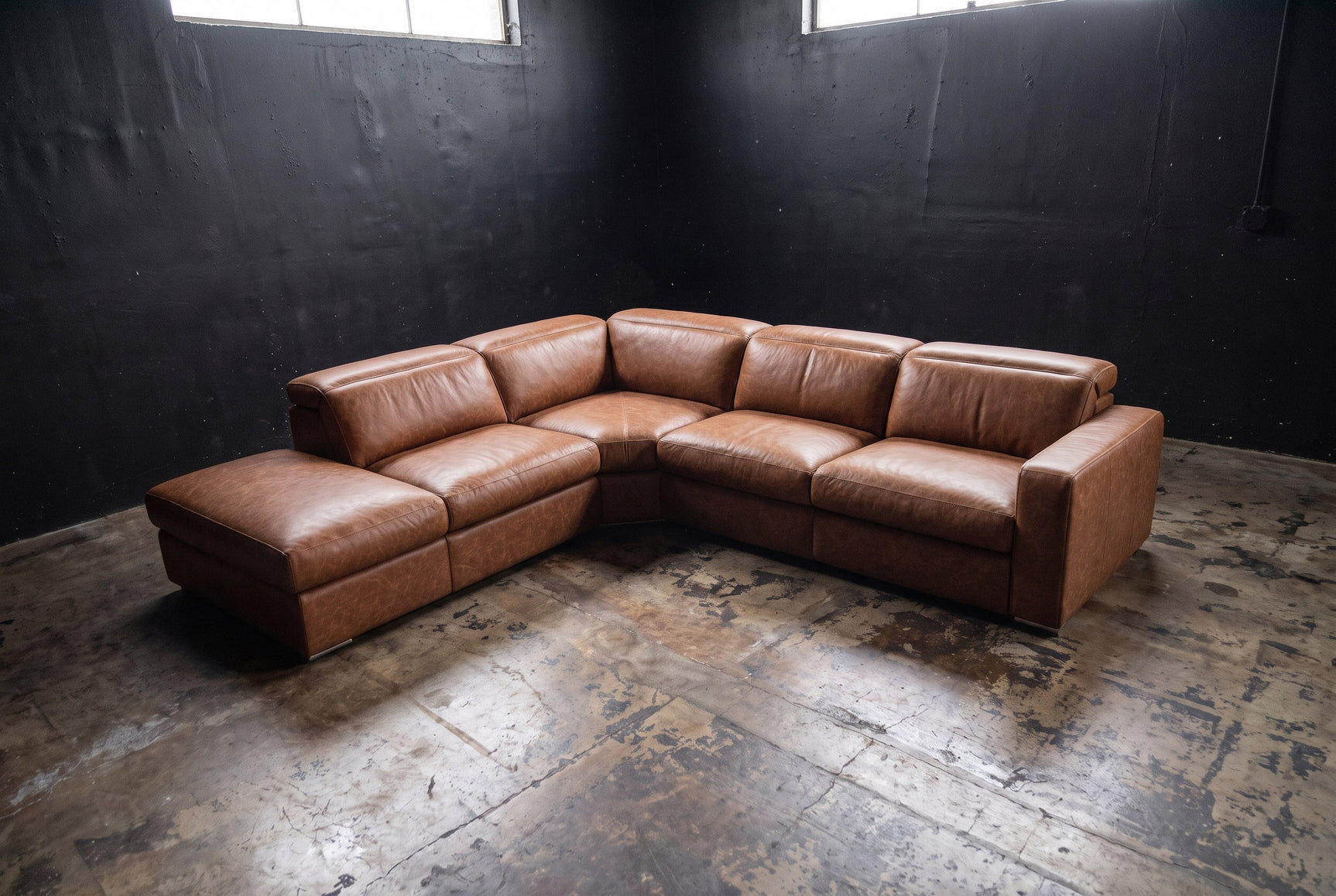 Clara Distressed Leather Recliner Sectional Sofa