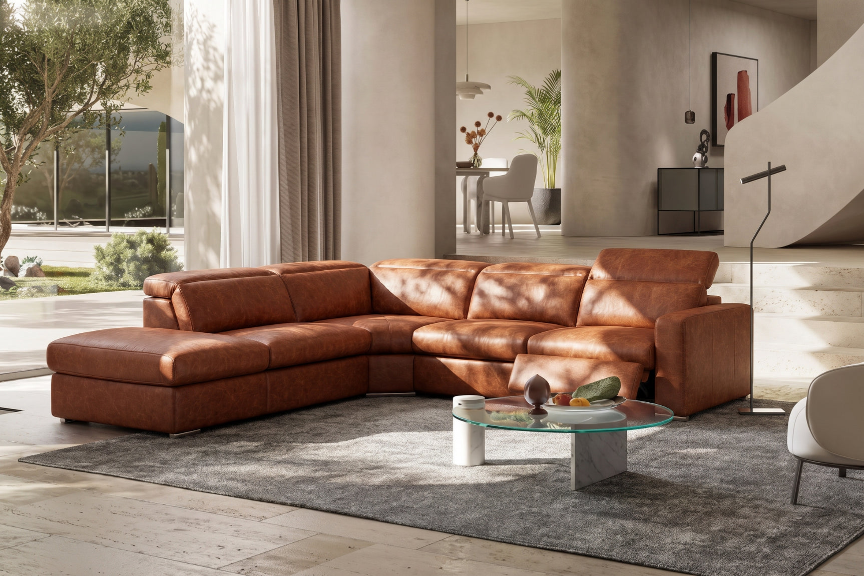 Clara Distressed Leather Recliner Sectional Sofa