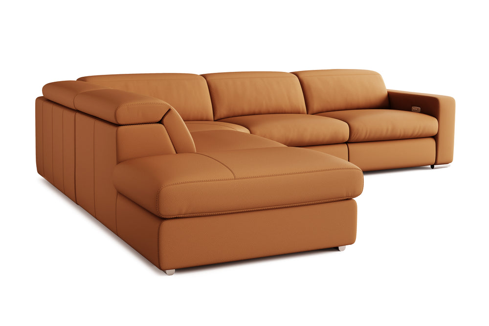 Valencia Clara Leather Reclining Sectional Sofa, Left Hand Chaise, Cognac