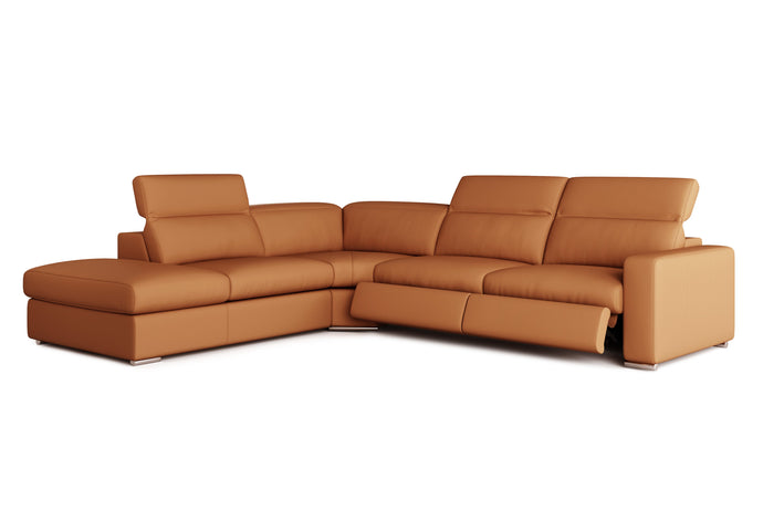 Valencia Clara Leather Reclining Sectional Sofa, Left Hand Chaise, Cognac