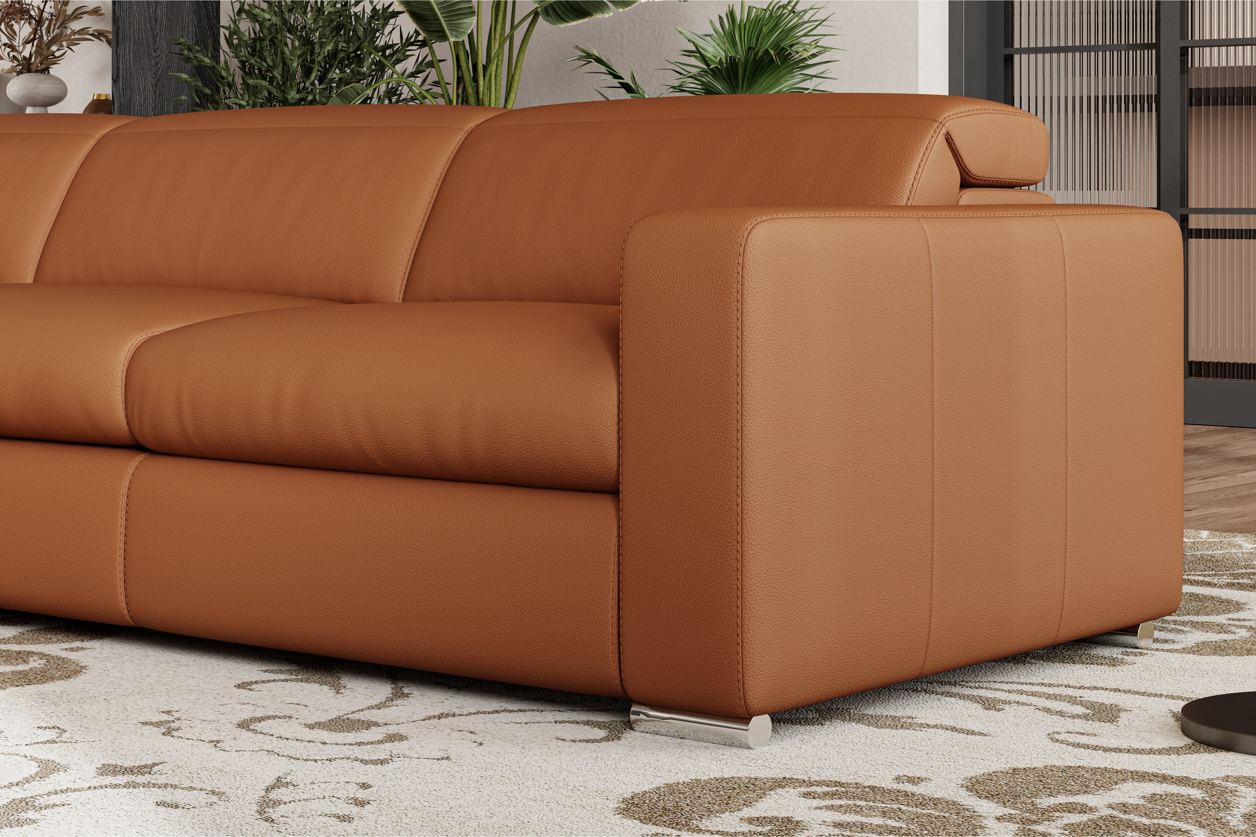 Valencia Clara Leather Reclining Sectional Sofa, Left Hand Chaise, Cognac