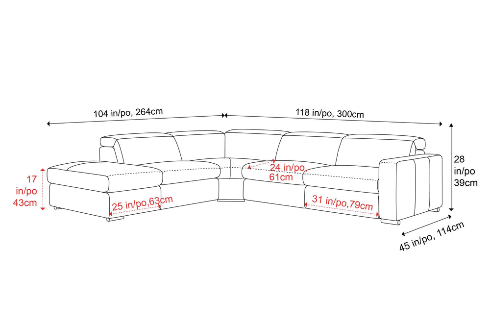 Valencia Clara Leather Reclining Sectional Sofa, Left Hand Chaise, Cognac