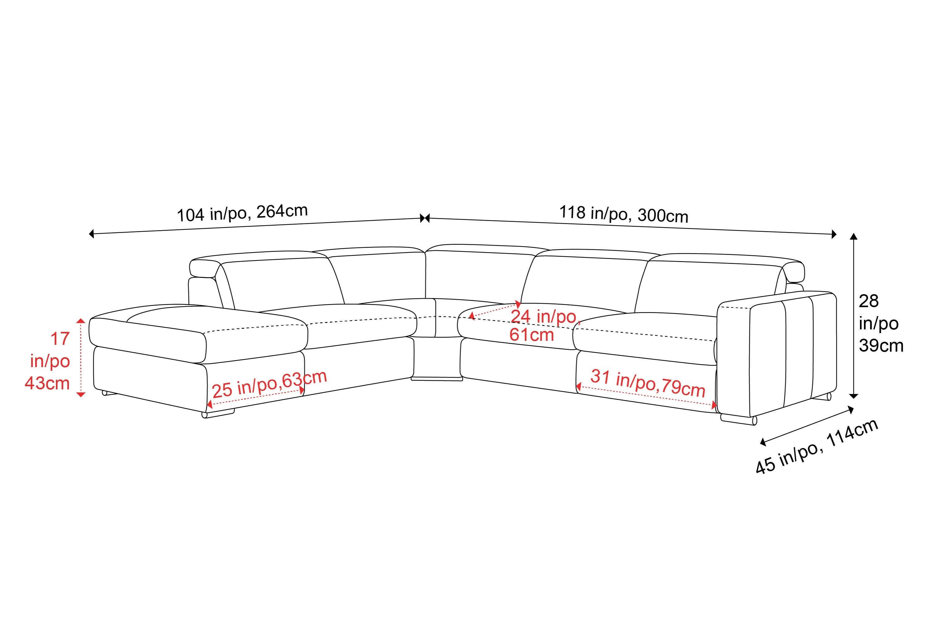 Valencia Clara Leather Reclining Sectional Sofa, Left Hand Chaise, Cognac