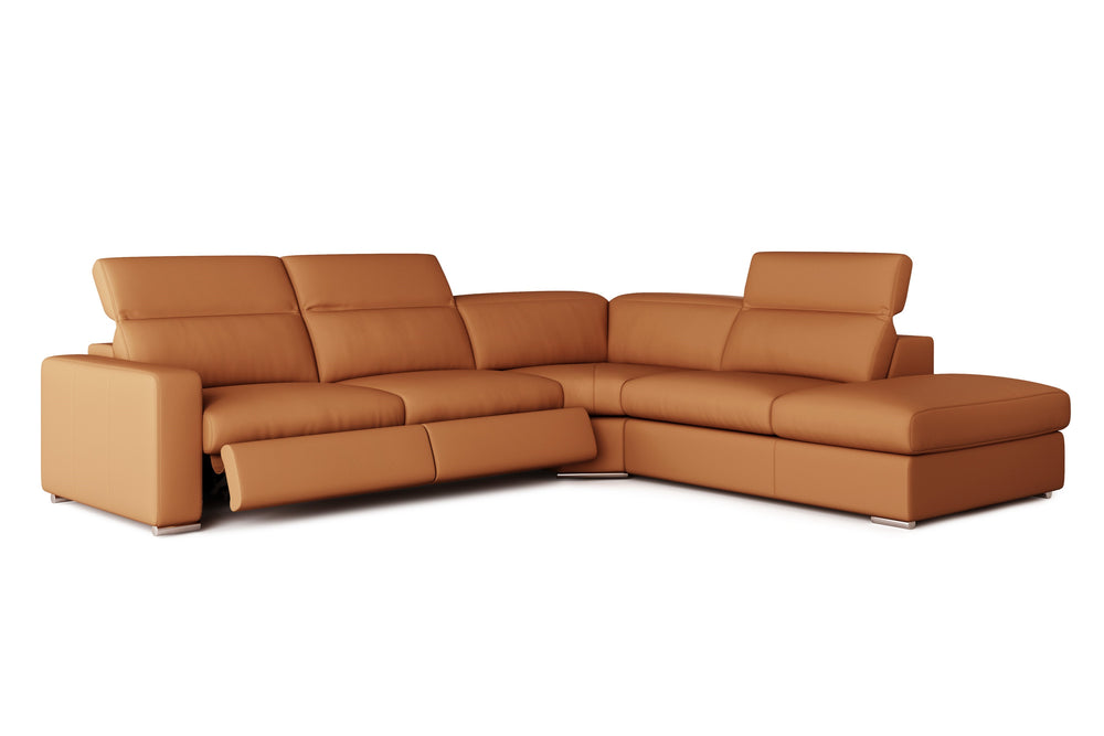 Valencia Clara Leather Reclining Sectional Sofa, Right Hand Chaise, Cognac