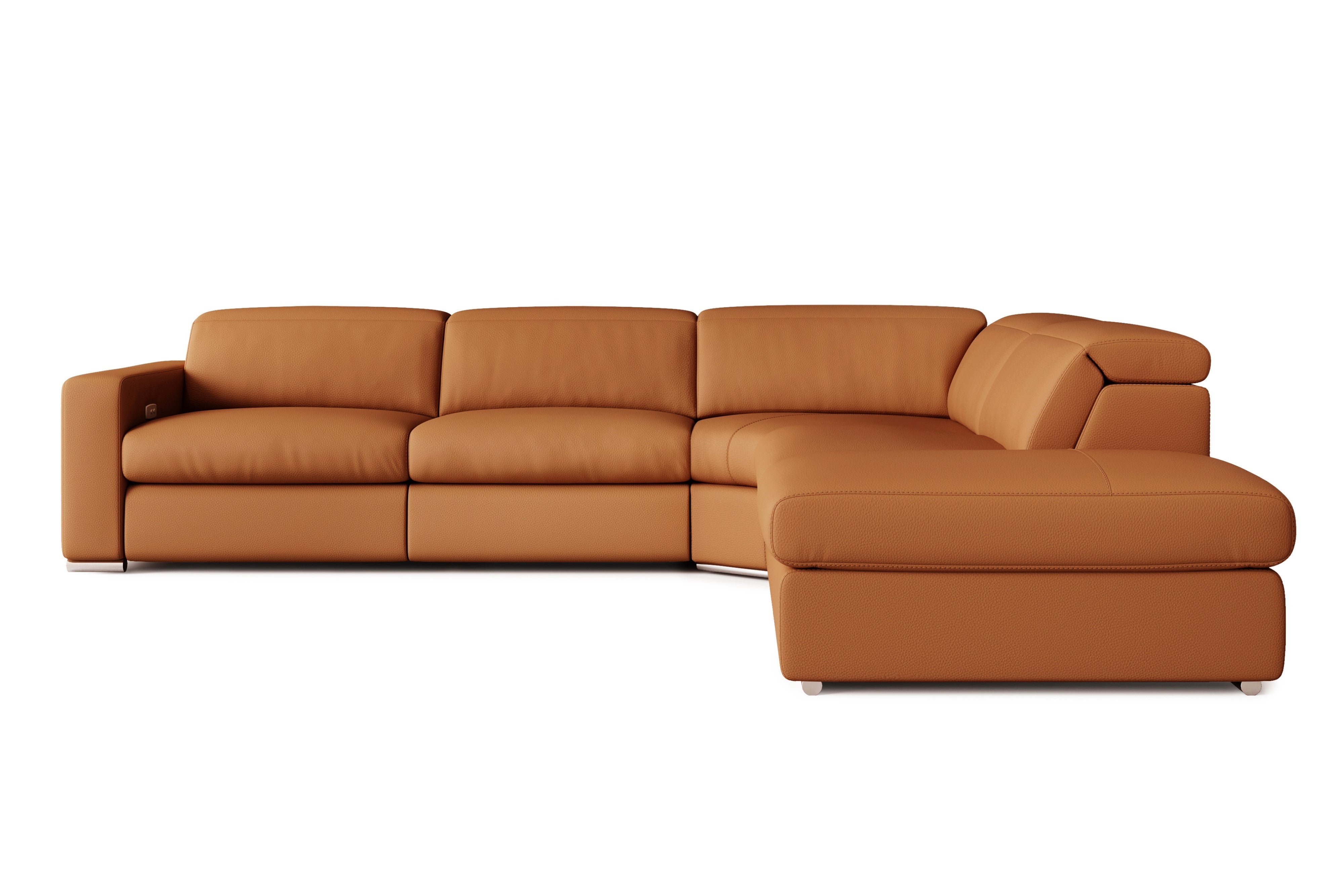 Valencia Clara Leather Reclining Sectional Sofa, Right Hand Chaise, Cognac