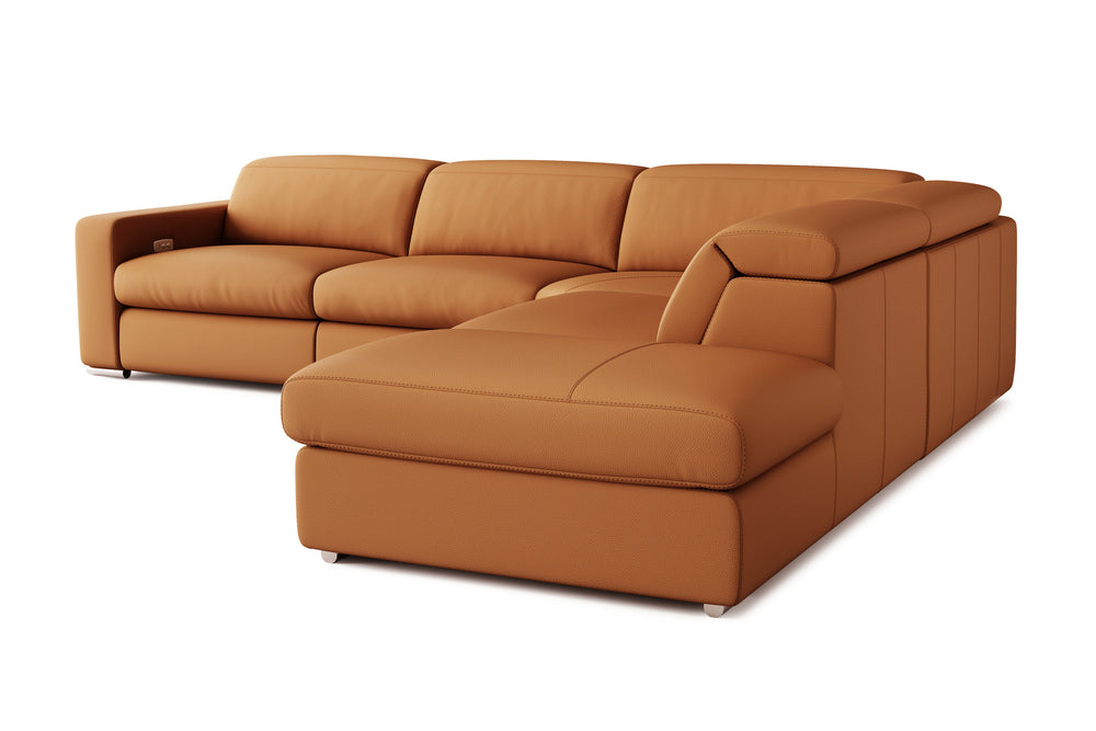 Valencia Clara Leather Reclining Sectional Sofa, Right Hand Chaise, Cognac