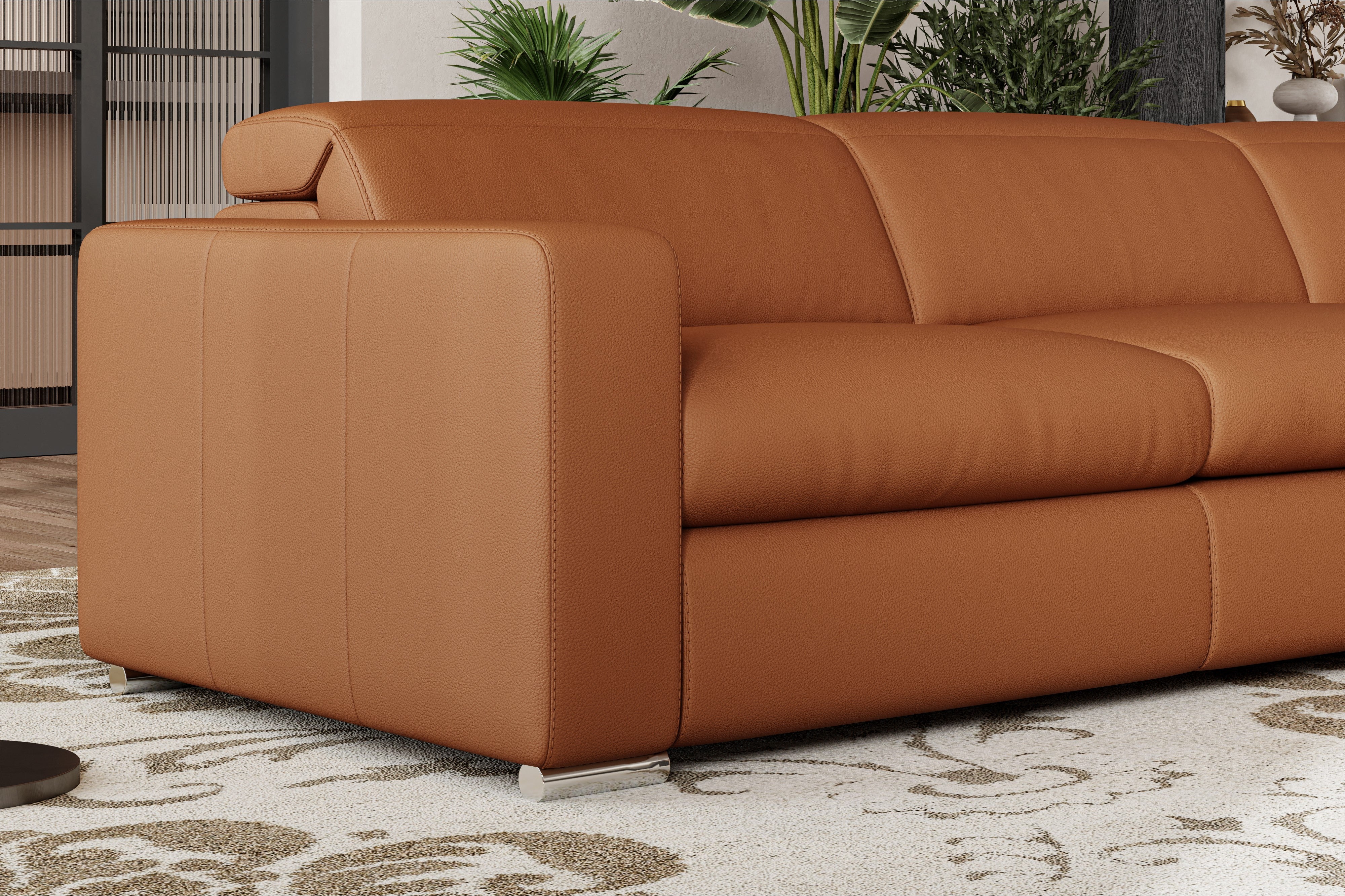 Valencia Clara Leather Reclining Sectional Sofa, Right Hand Chaise, Cognac