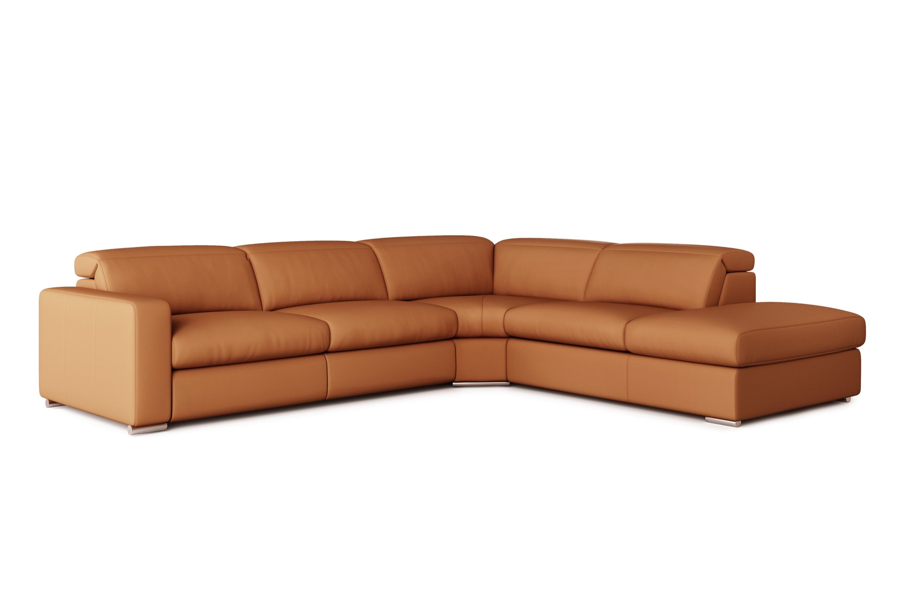 Valencia Clara Leather Reclining Sectional Sofa, Right Hand Chaise, Cognac