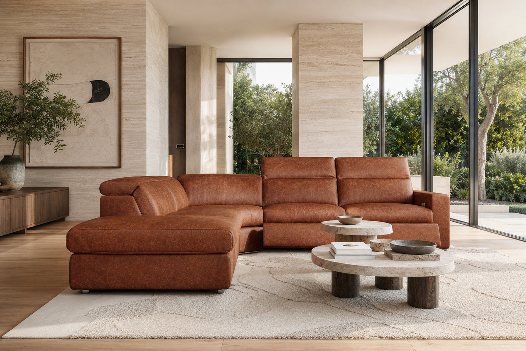 Clara Distressed Leather Recliner Sectional Sofa