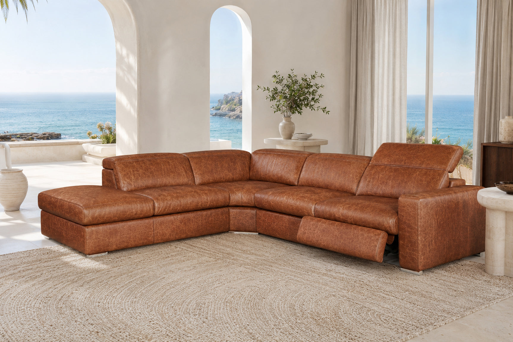 Clara Distressed Leather Recliner Sectional Sofa