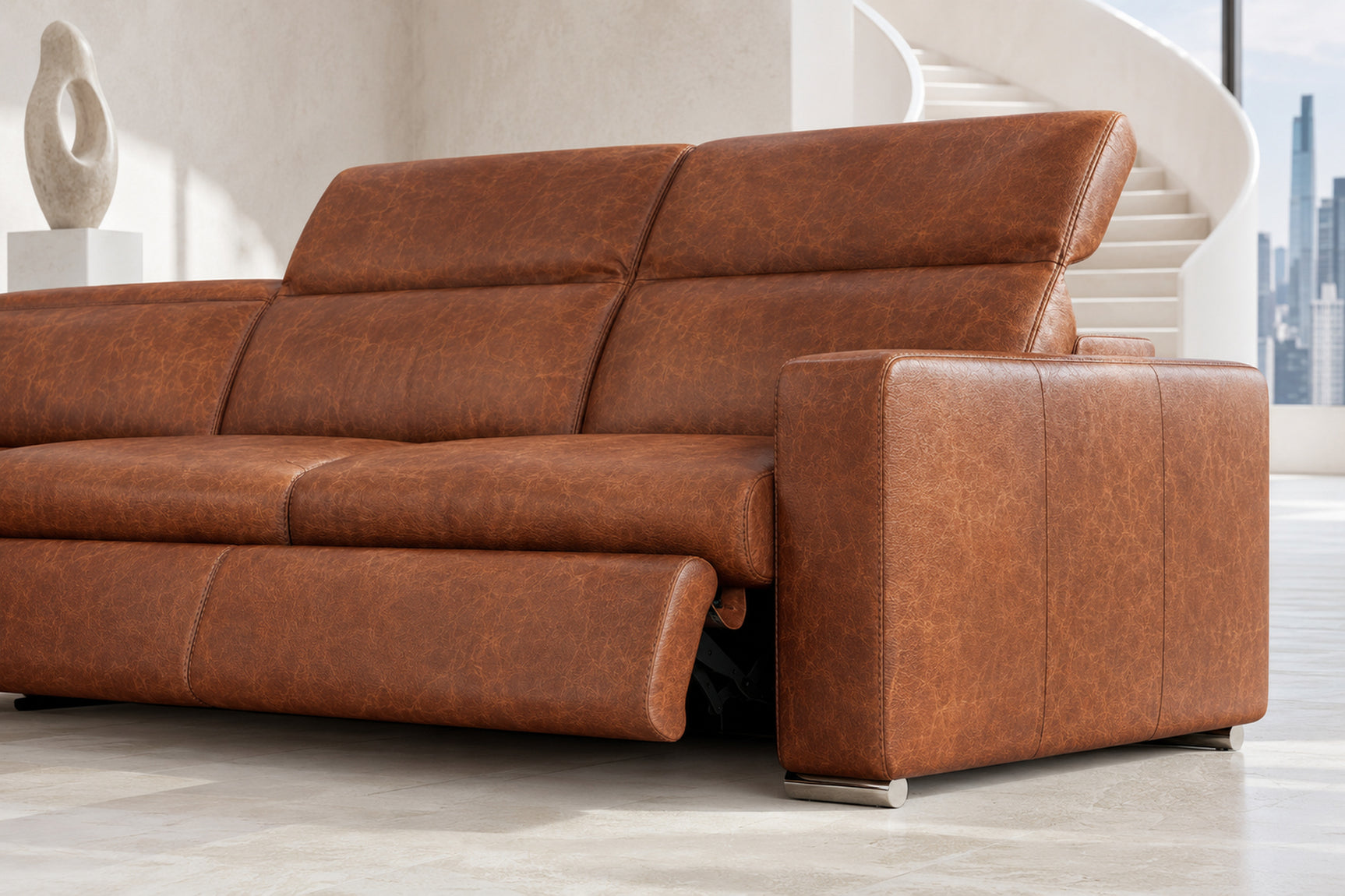 Clara Distressed Leather Recliner Sectional Sofa