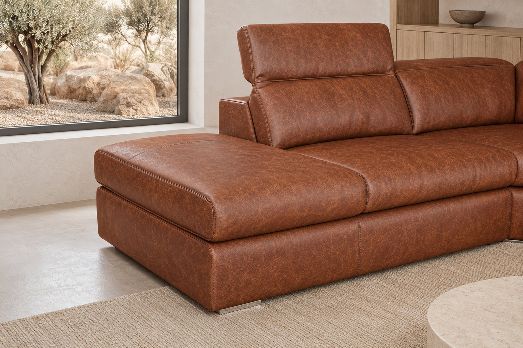 Clara Distressed Leather Recliner Sectional Sofa