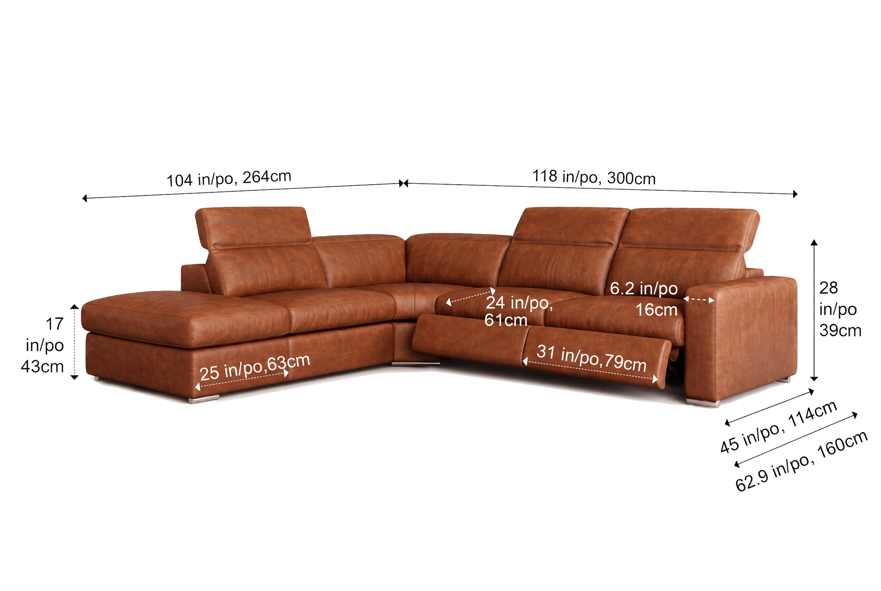 Clara Distressed Leather Recliner Sectional Sofa