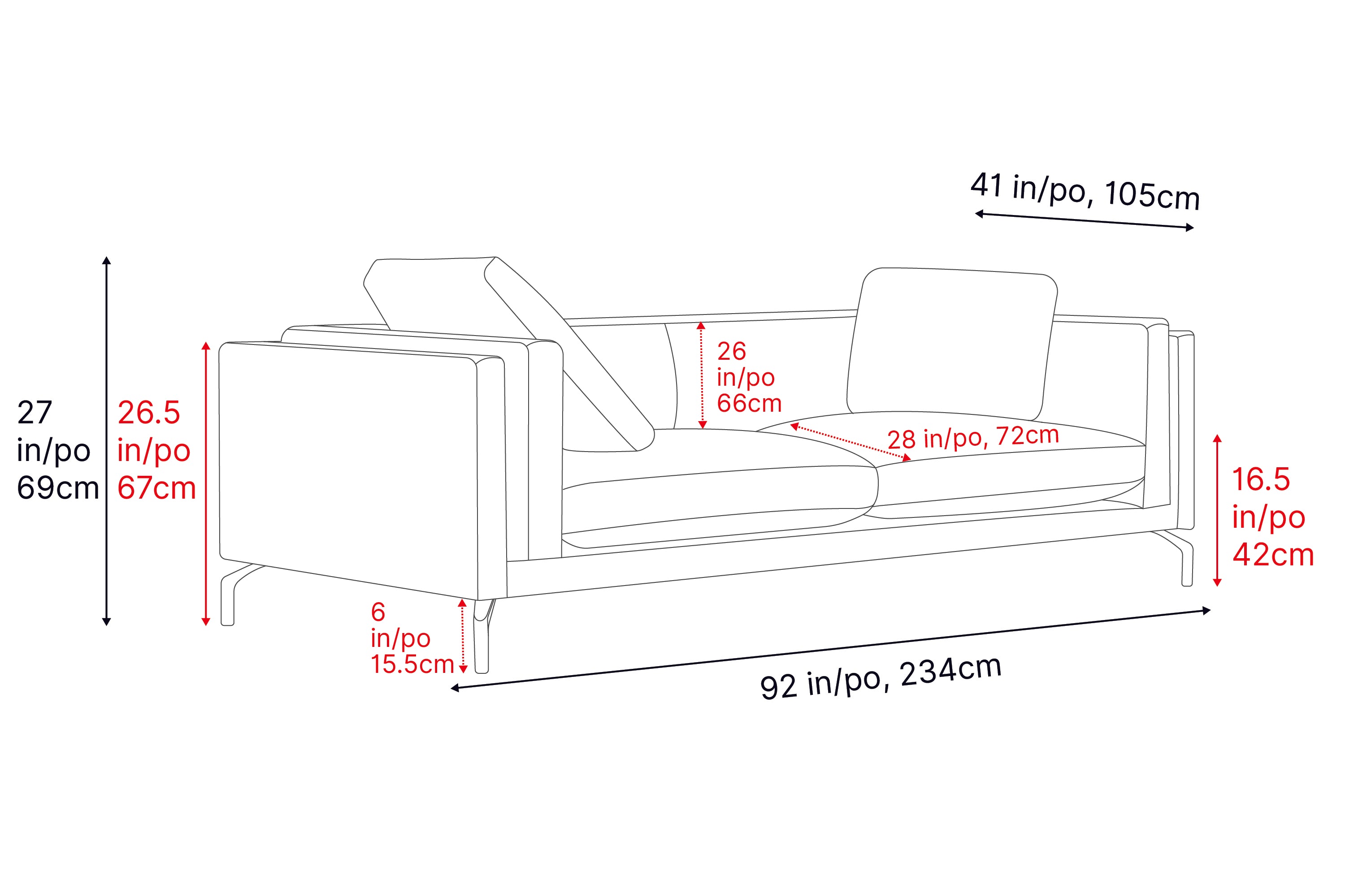 Valencia Zadar Leather Wide Seats Sofa, Black Color