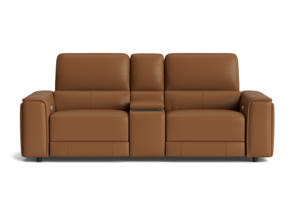 Valencia Cynthia Top Grain Leather Loveseat with Console Dual Recliner Sofa, Brown