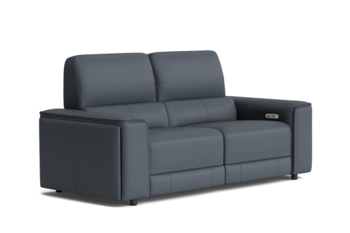 Valencia Cynthia Top Grain Leather Loveseat Dual Recliner Sofa, Navy Blue