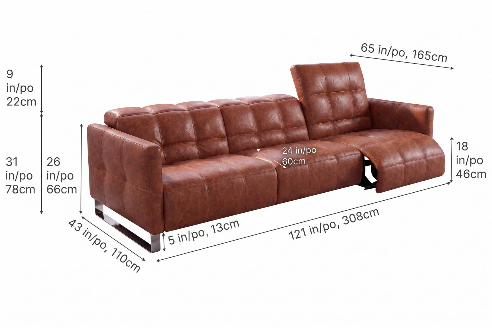 Sofia Distressed Italian Aniline Leather Dual Reclining Sofa