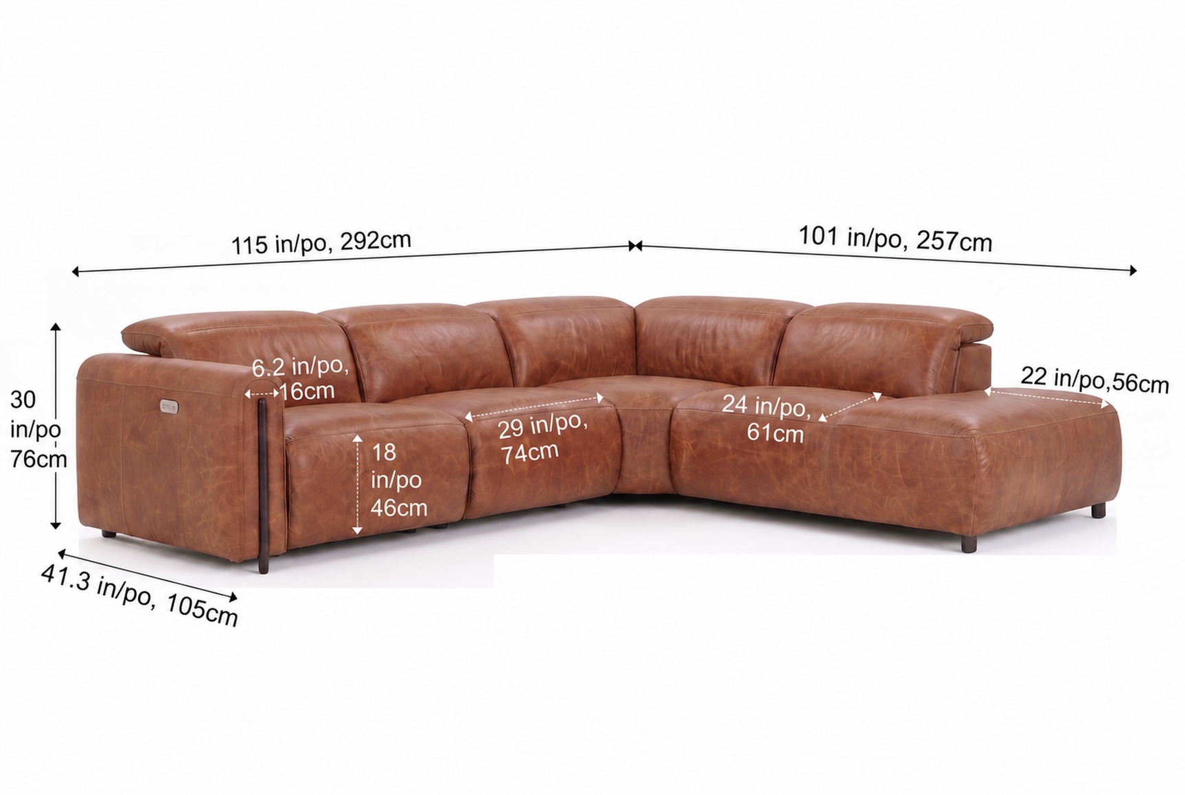 Octavia Distressed Italian Aniline Leather Reclining Corner Sectional Sofa