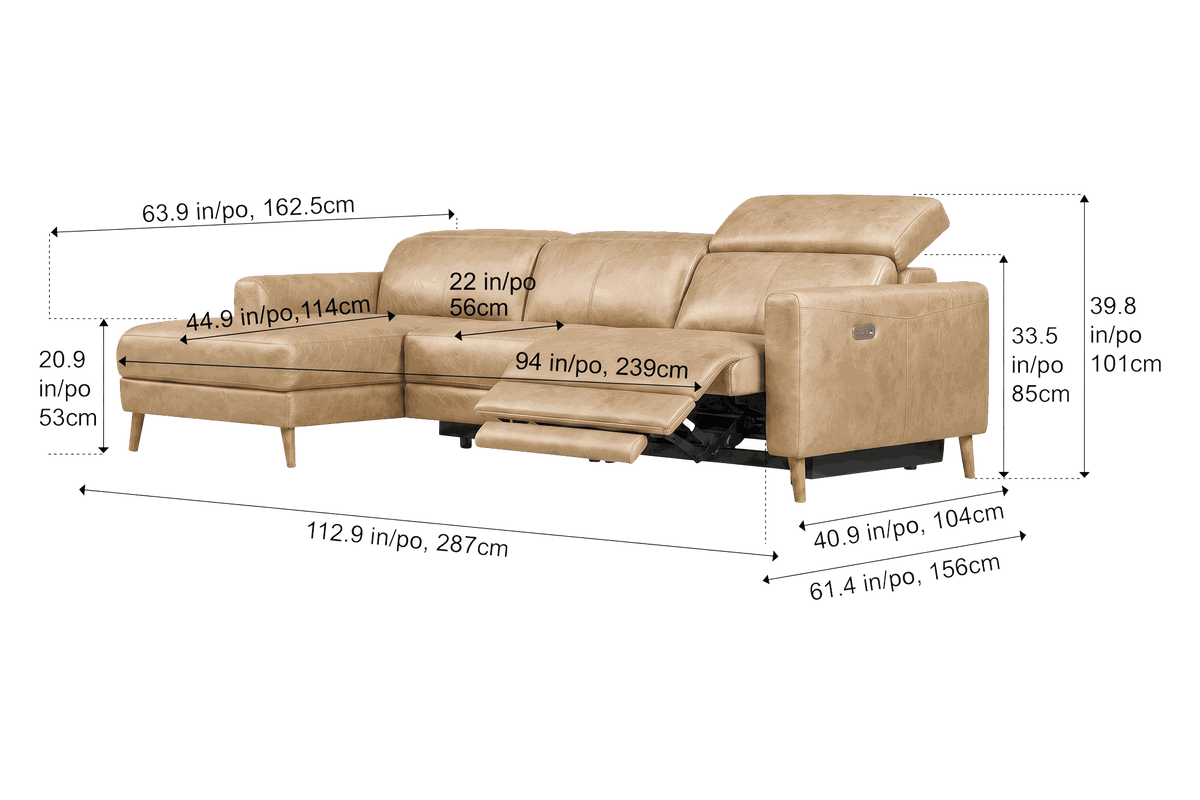 Elodie Distressed Italian Aniline Leather Recliner Sectional Sofa