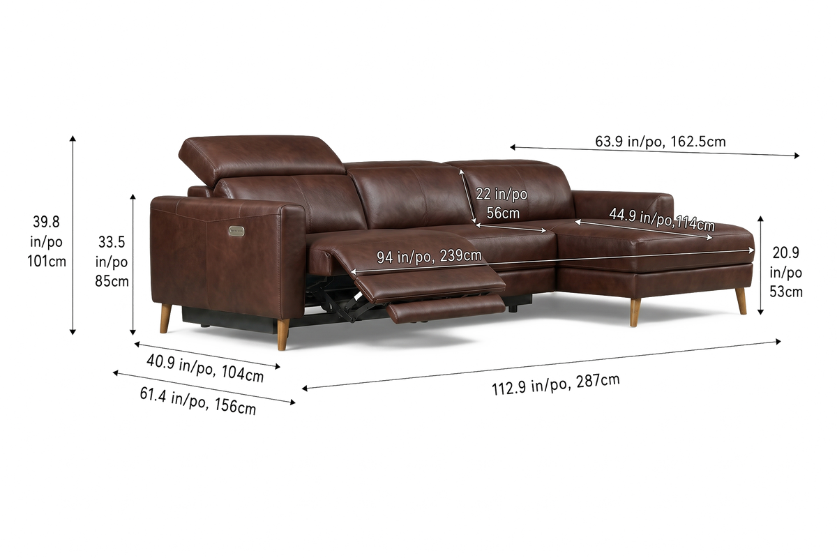 Elodie Distressed Italian Aniline Leather Recliner Sectional Sofa