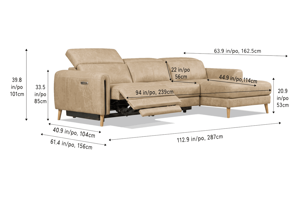 Elodie Distressed Italian Aniline Leather Recliner Sectional Sofa