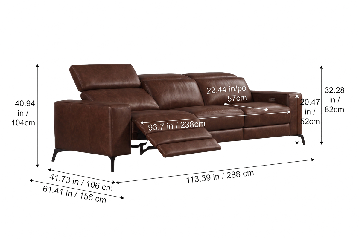 Esther Distressed Italian Aniline Leather Power Dual Recliner Sofa