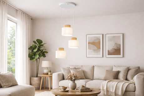 DUO White Jute Natural Pendant Light 3