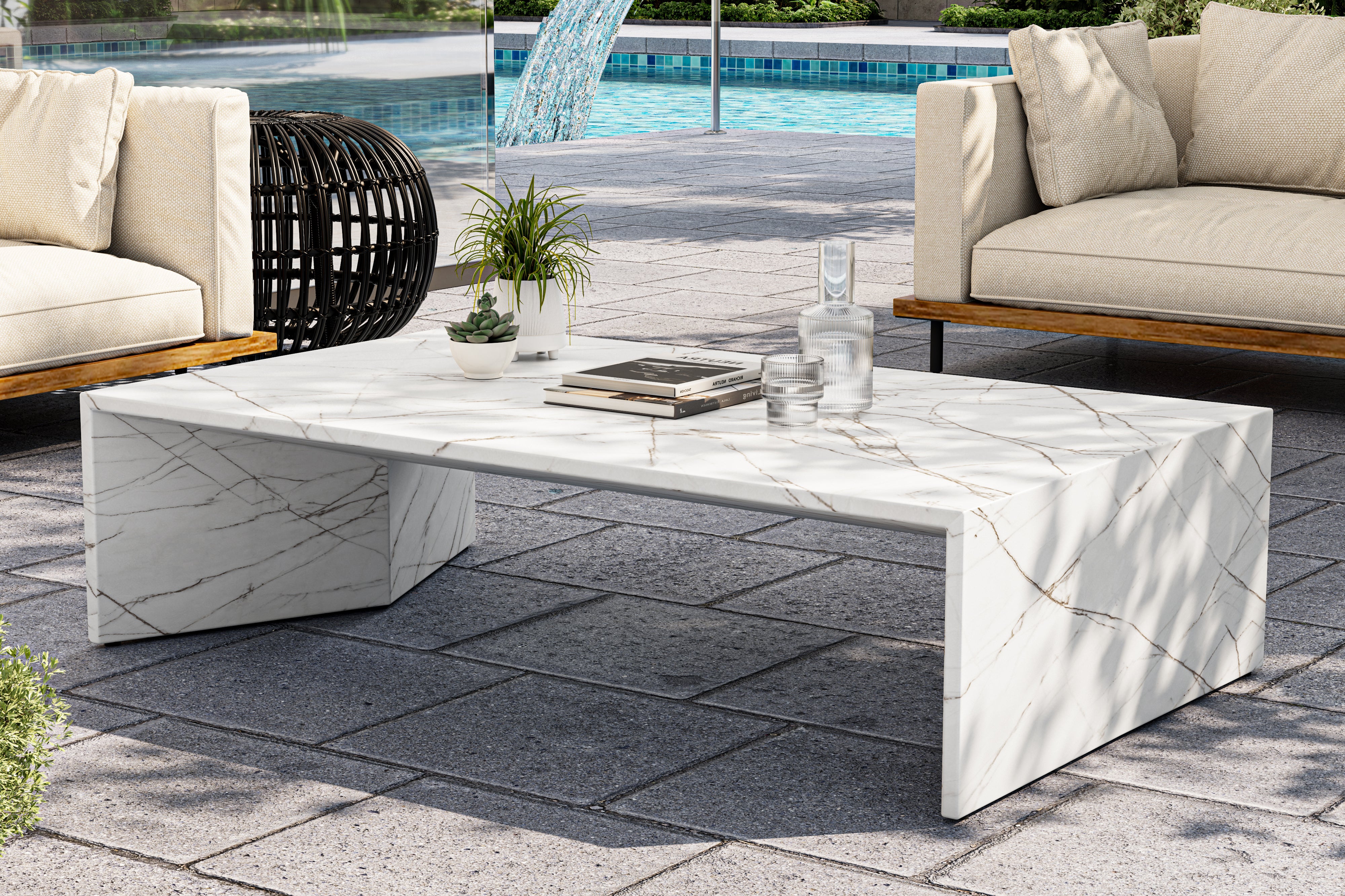 Valencia Davide Marble Outdoor Coffee Table, White Marble