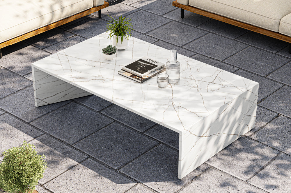 Valencia Davide Marble Outdoor Coffee Table, White Marble