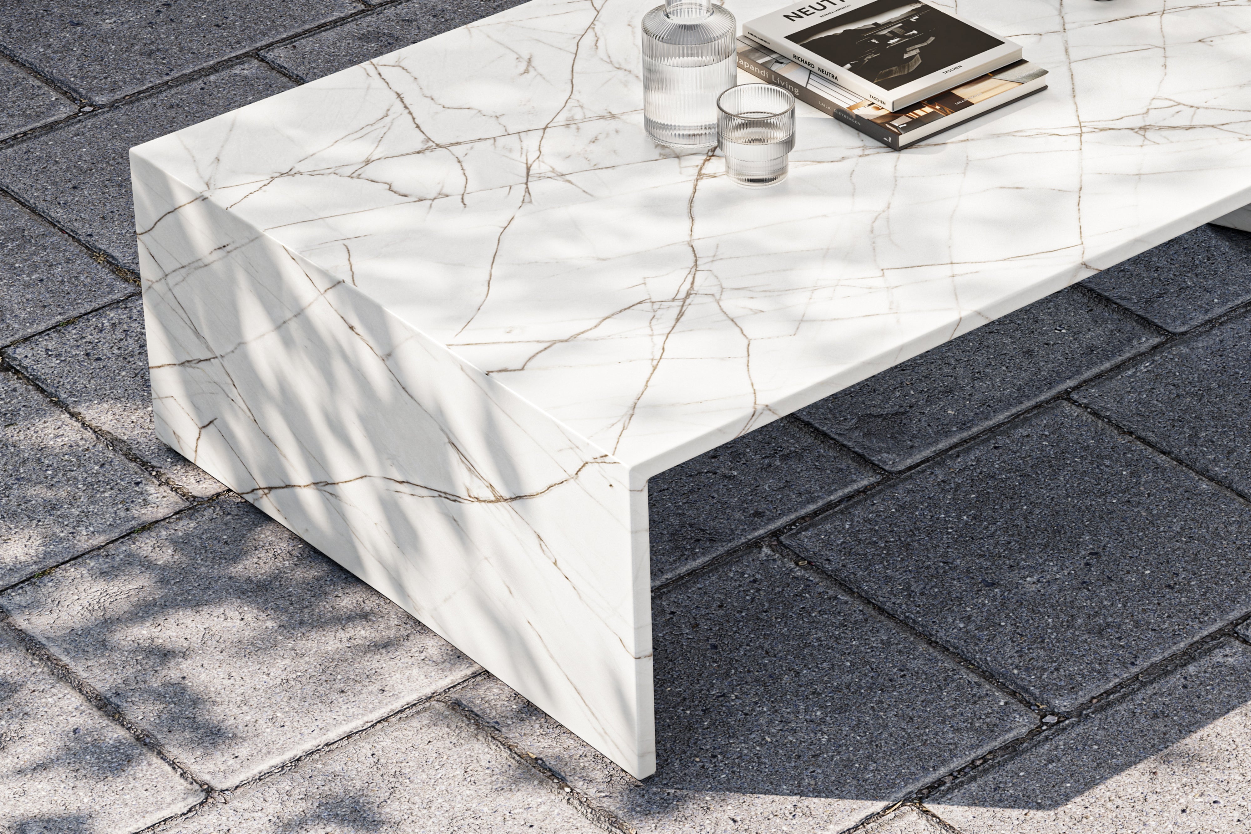 Valencia Davide Marble Outdoor Coffee Table, White Marble