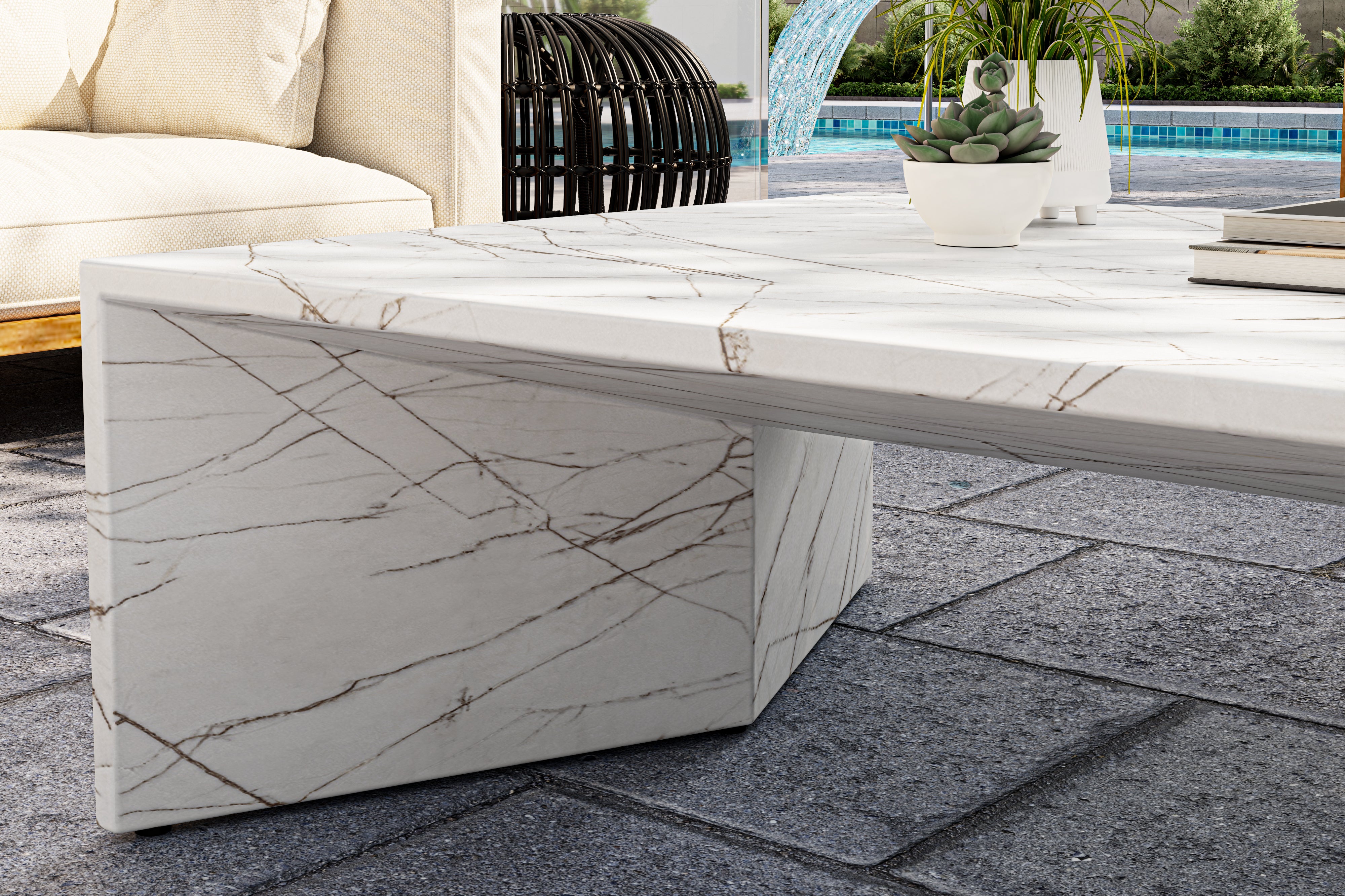 Valencia Davide Marble Outdoor Coffee Table, White Marble