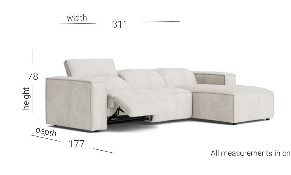 Valencia Davina Fabric Recliner Sofa, Three Seats with Right Chaise, Beige
