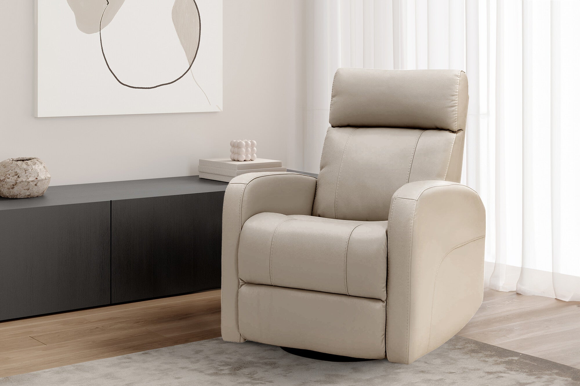 Valencia Dayna Top Grain Leather Power Swivel Glider Recline Chair, Latte