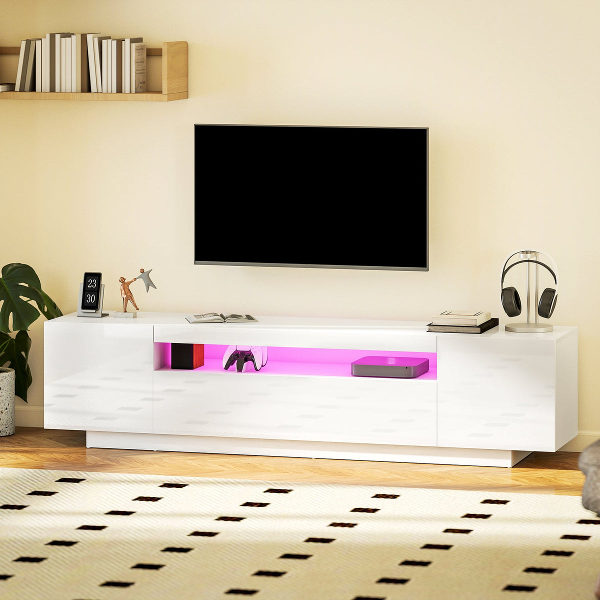 Greer Modern TV Stand with RGB LED Lights for 65-85" TVs - High Gloss White