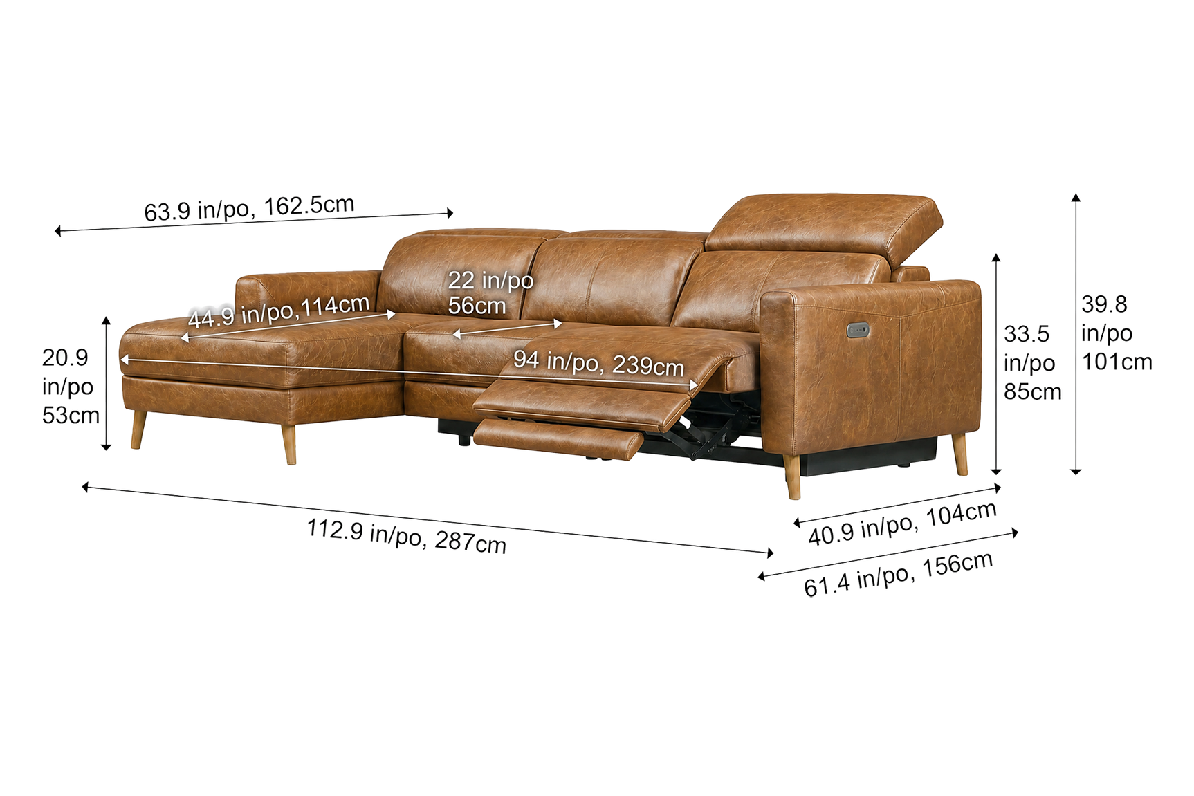 Elodie Distressed Italian Aniline Leather Recliner Sectional Sofa